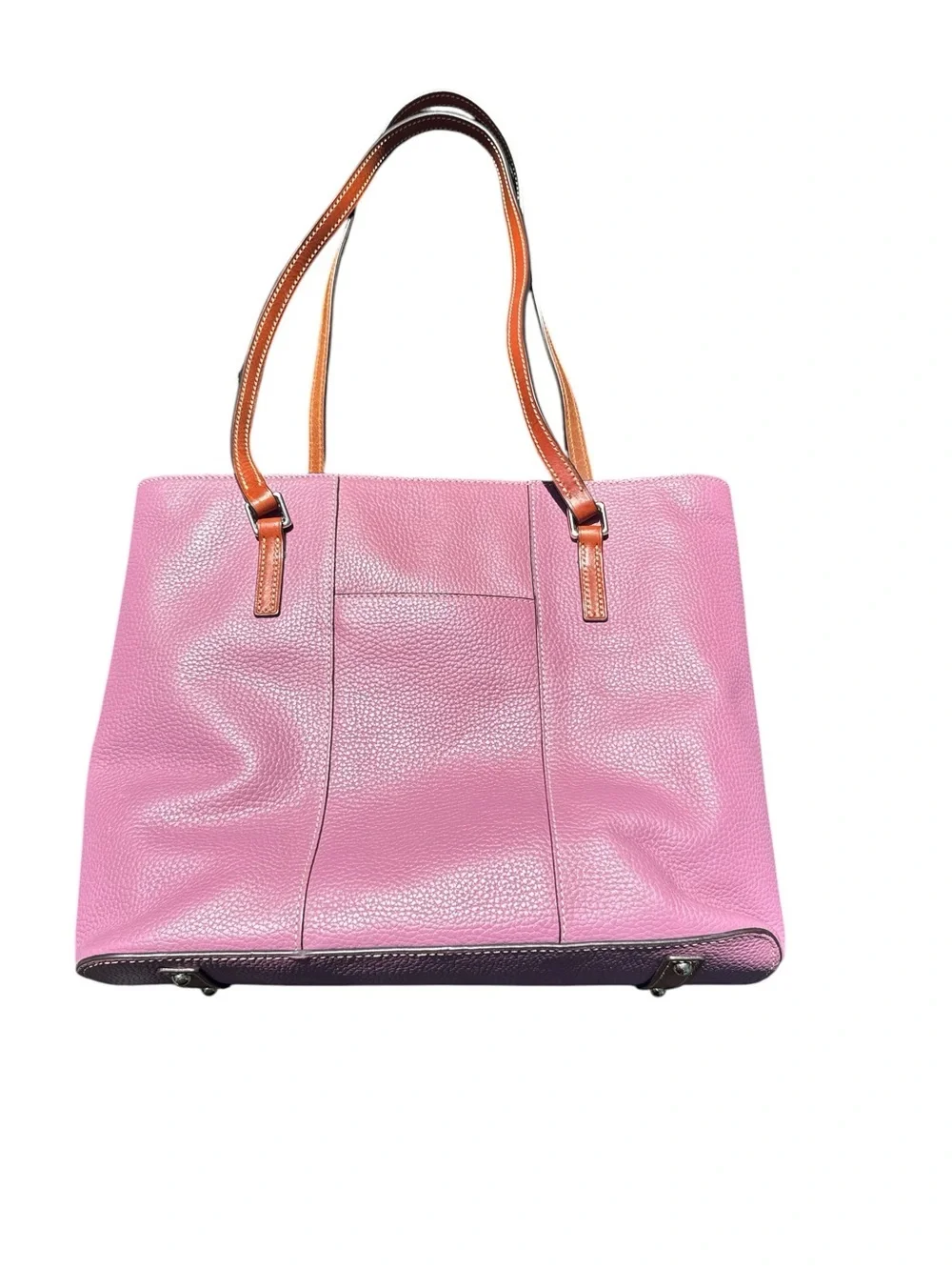 Dooney & Bourke Pink Pebbled Leather Tote with Tan Straps - Picture 2 of 6